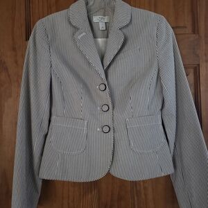 LOFT Women's Striped Blazer - Navy and White